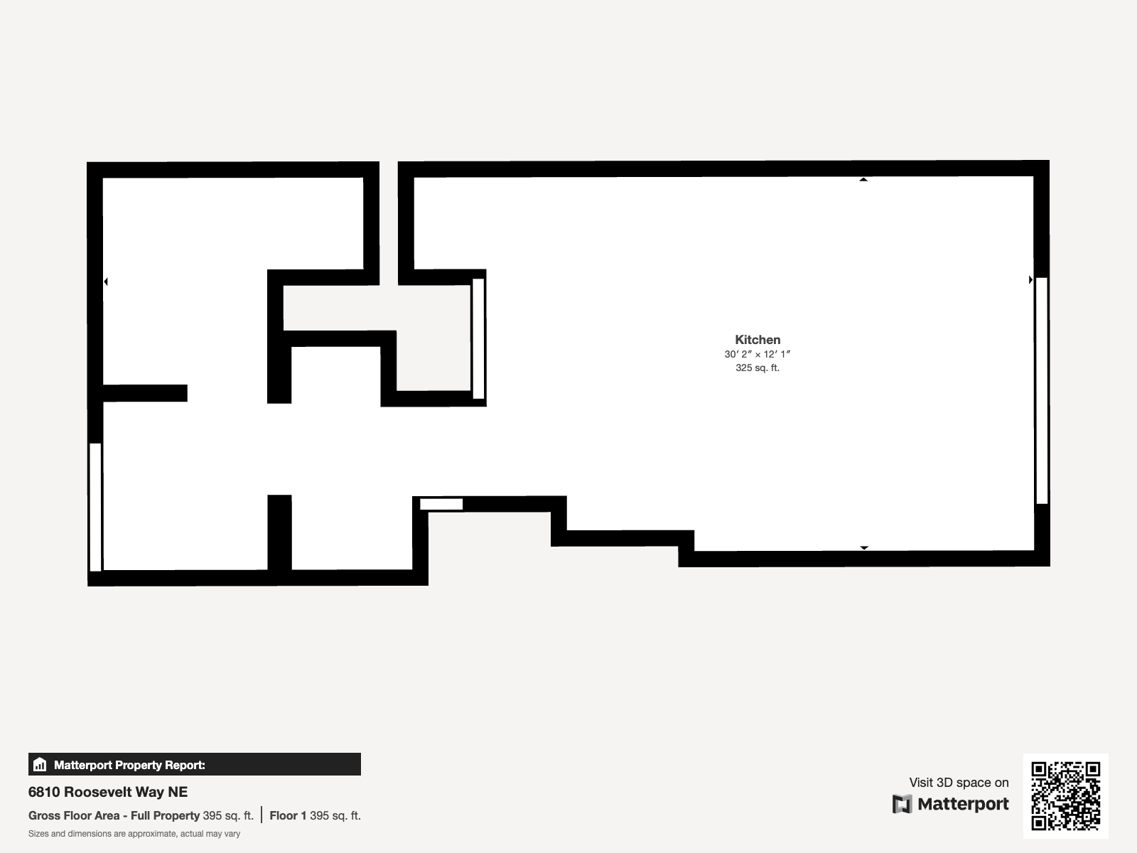 Floor plan for 1 bed, 1 bath, 664 sqft